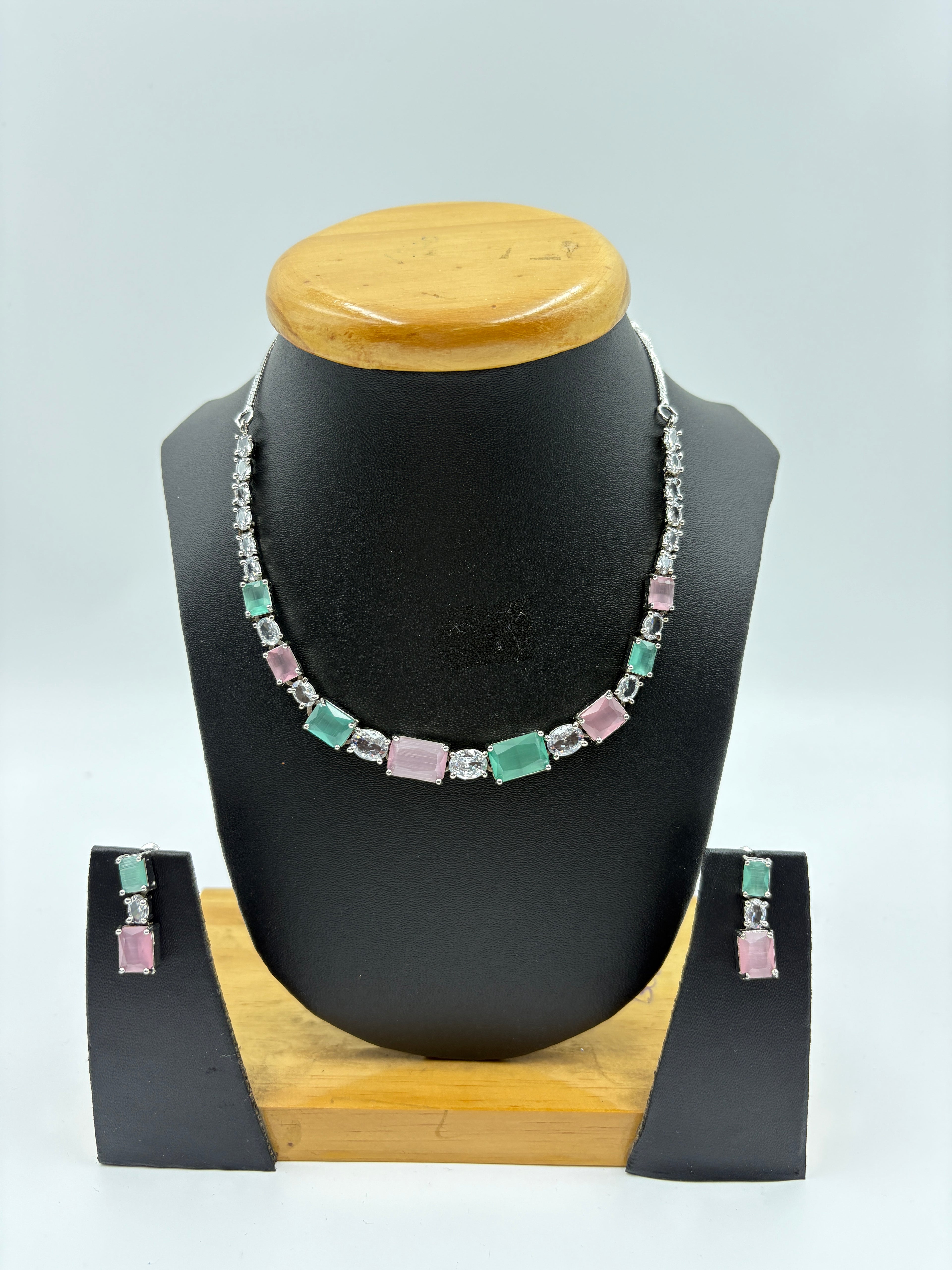 Emerald Cut Stone Necklace Set