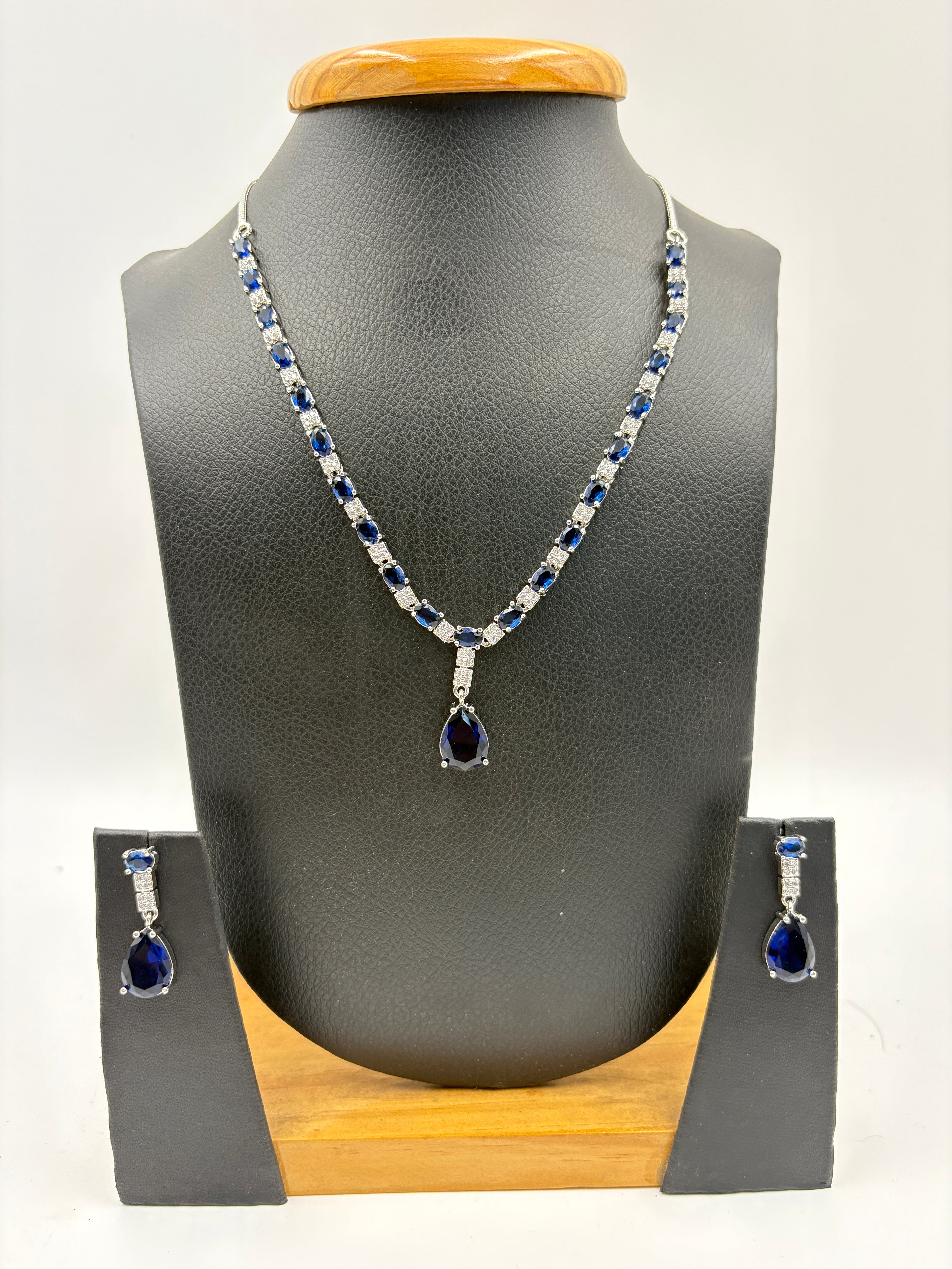 Blue Stone Drop Necklace Set