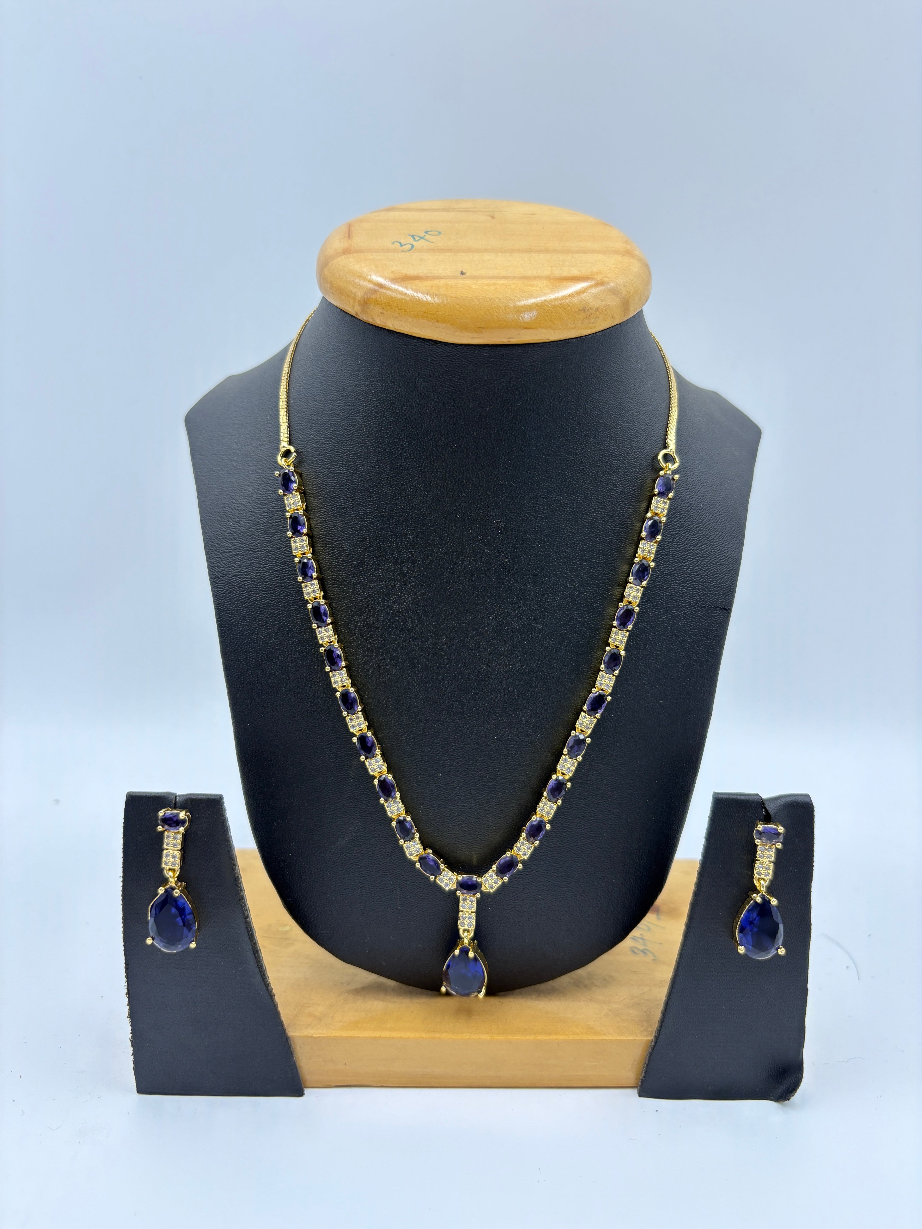 Blue Stone Drop Necklace Set