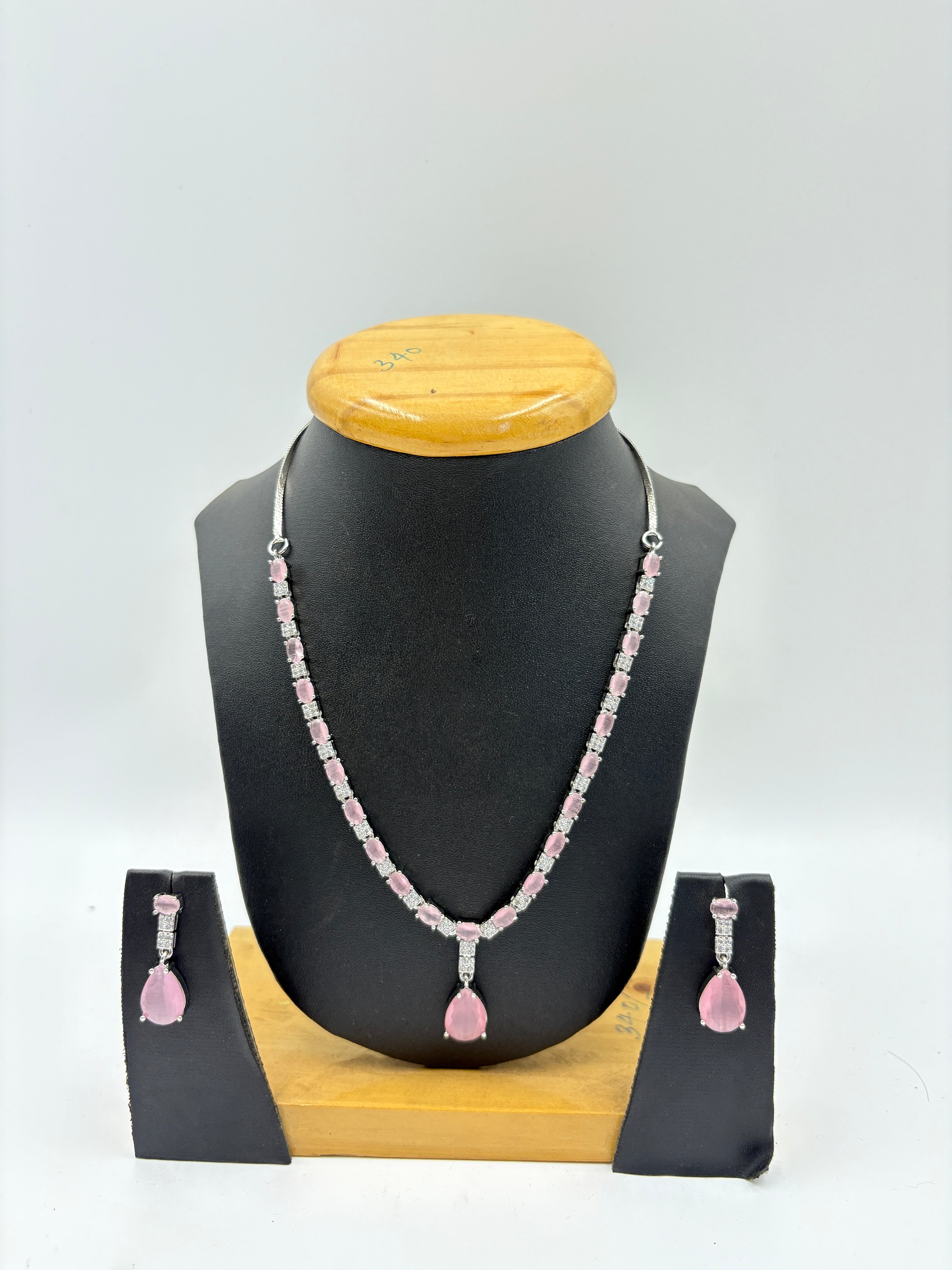 Pink Stone Drop Necklace Set