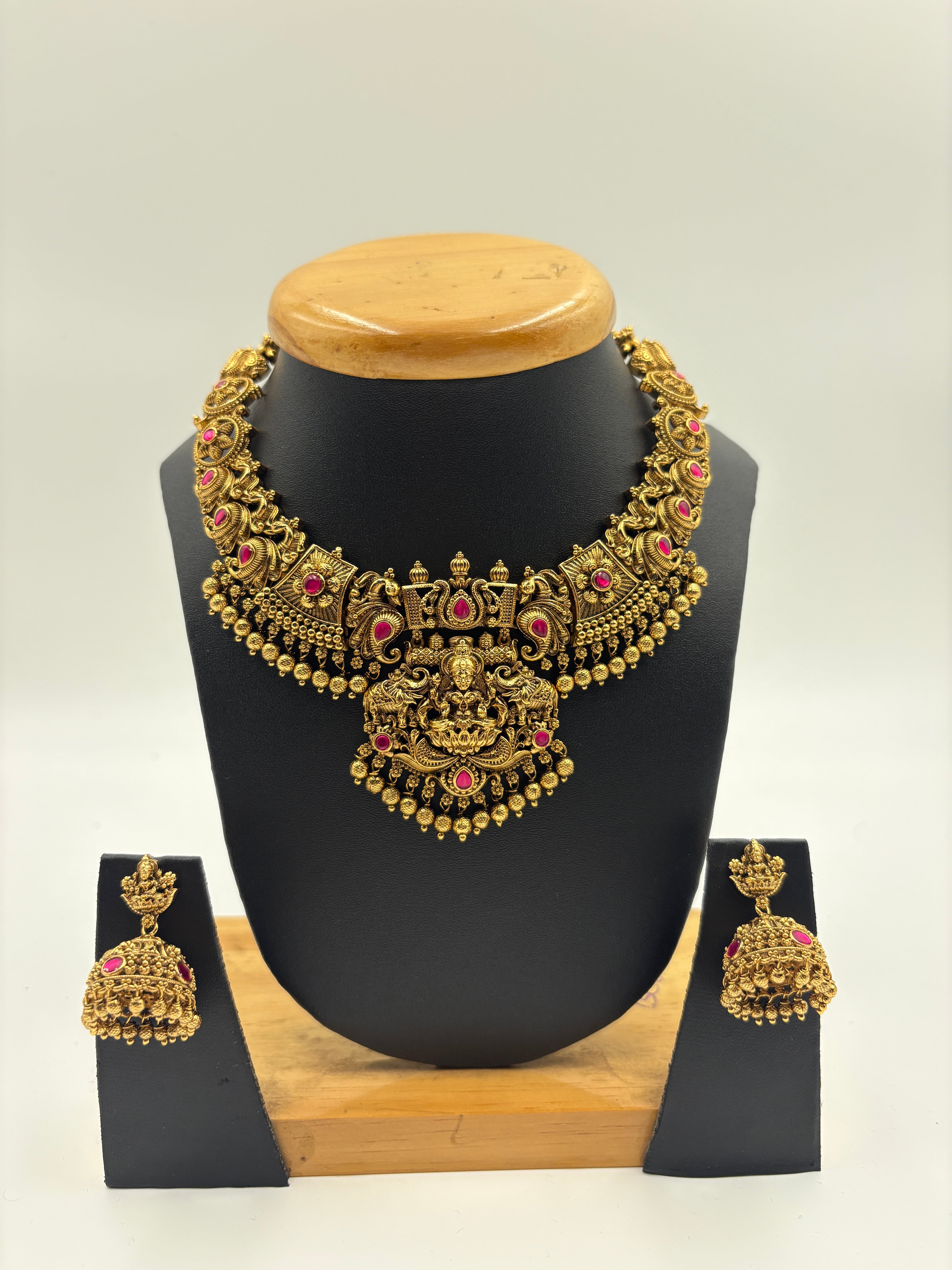 Temple Lakshmi Pendant Necklace Set
