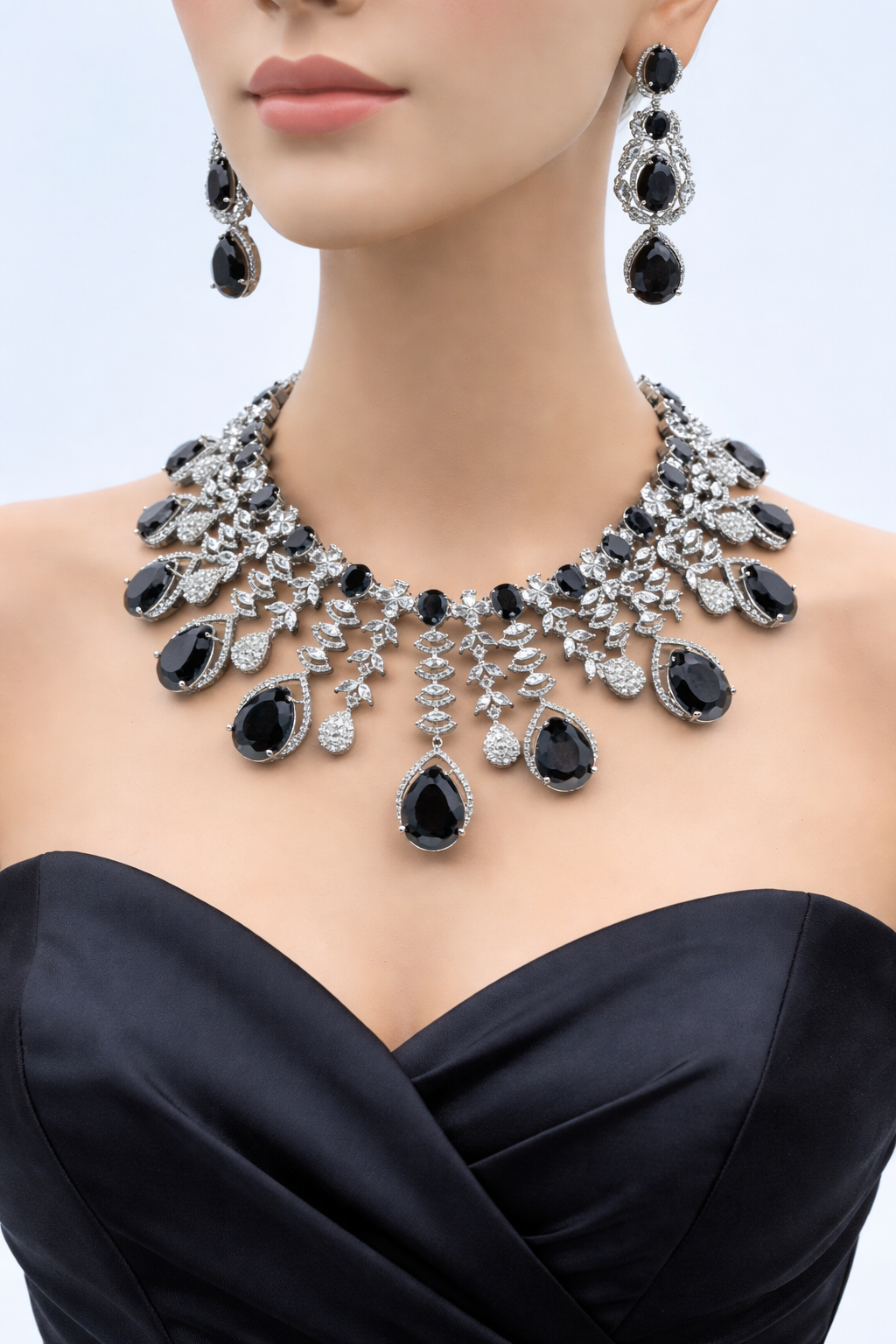 Royal Black Drop Necklace Set