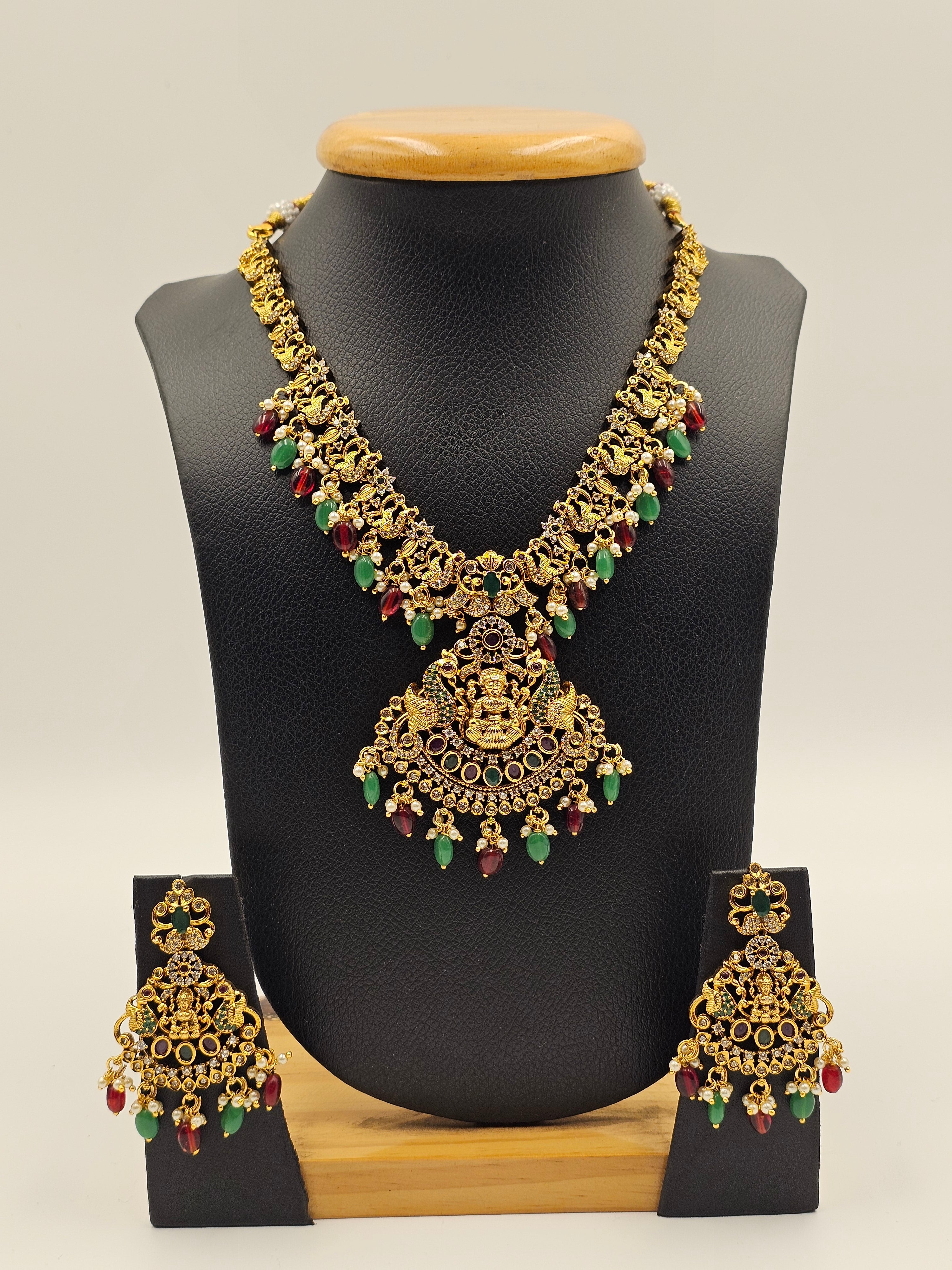 Temple Pendant Necklace Set with Lakshmi motif