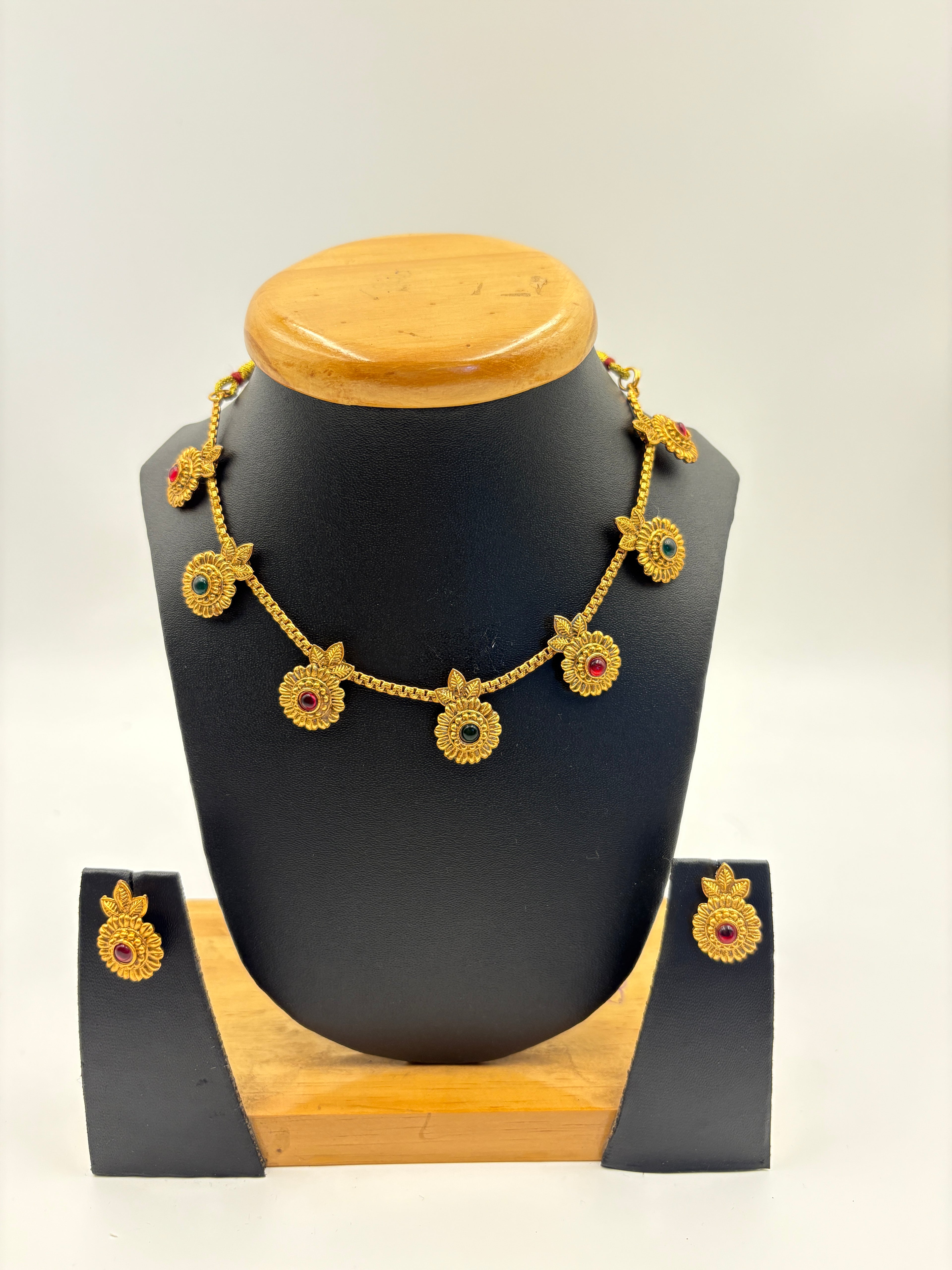 Classic Floral Temple Necklace Set